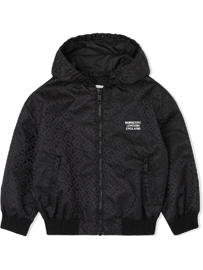 Shop Burberry Monogram Pattern Hooded Jacket In Black