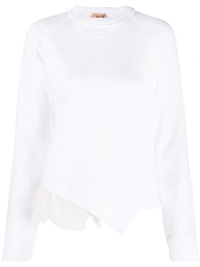Shop N°21 Feather-embellished Asymmetric Sweatshirt In White