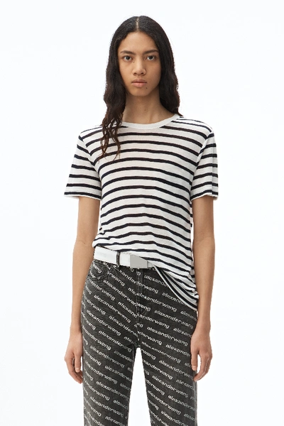Shop Alexander Wang Striped Slub Jersey Classic T-shirt In Ink And Ivory