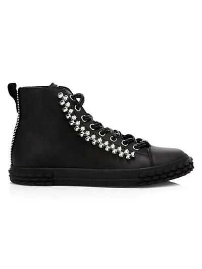 Shop Giuseppe Zanotti Blabber Studded Leather High-top Sneakers In Nero
