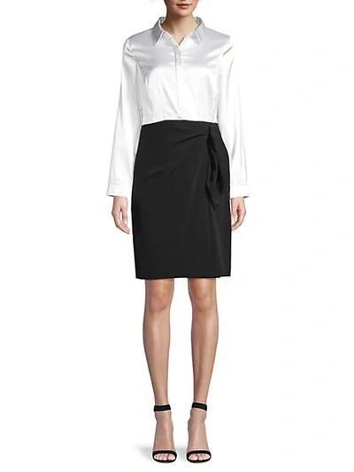 Shop Donna Karan Draped Colorblock Shirtdress In Cream Black