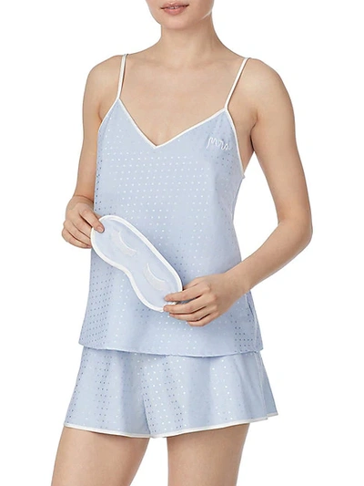 Shop Kate Spade Polka Dot Mrs 3-piece Cami, Shorts & Eye Mask Pajama Set In Light Blue