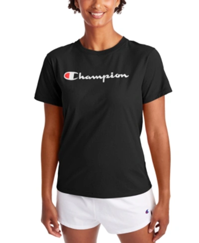 Shop Champion Women's Cotton Classic Crewneck Logo T-shirt In Black