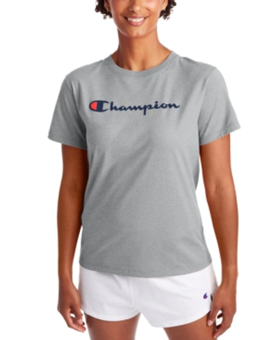 Shop Champion Women's Cotton Classic Crewneck Logo T-shirt In Oxford Gray