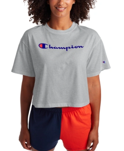Shop Champion Women's Logo Cropped T-shirt In Oxford Gray