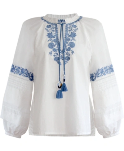 Shop Bcbgmaxazria Cotton Embroidered Blouse In Optic White