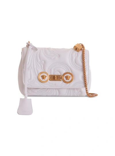 Shop Versace Baroque Quilted Crossbody Bag In Bianco