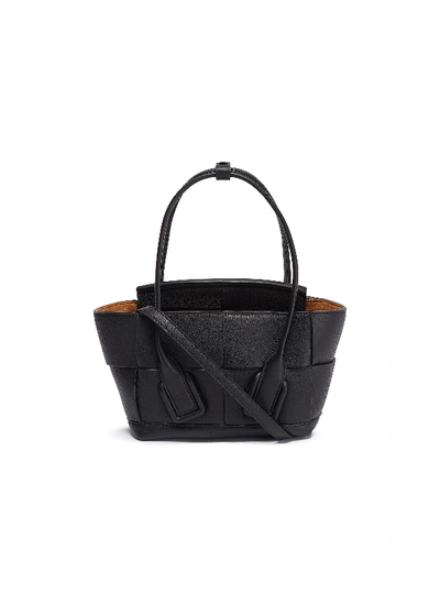 Shop Bottega Veneta Arco' Intreccio Leather Shoulder Bag In Black