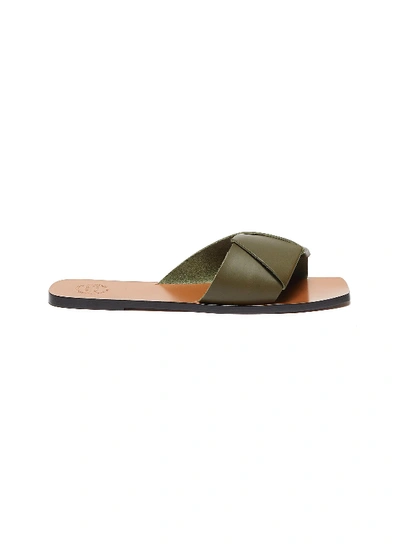 Shop Atp Atelier 'carpari' Knot Square Toe Leather Flat Sandals In Green
