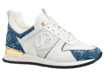 Pre-owned Louis Vuitton Louisvuitton Run Away Sneaker Monogram Denim In White/blue