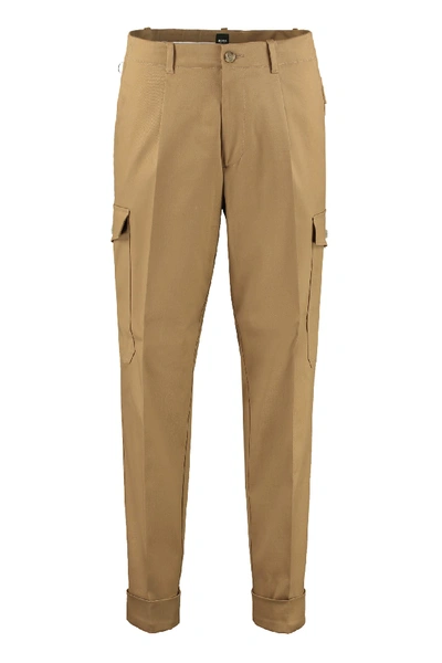 Shop Hugo Boss Kirio Relaxed-fit Cotton Trousers In Brown