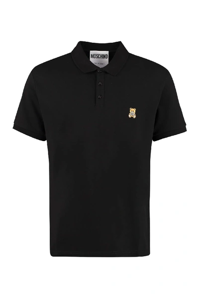 Shop Moschino Short-sleeved Cotton Polo Shirt In Black