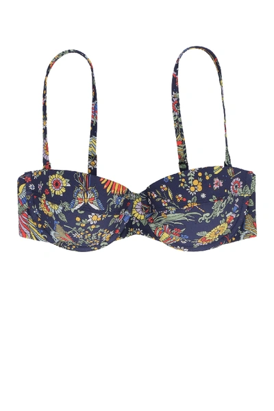 Shop Tory Burch Printed Underwire Bra Top In Blue