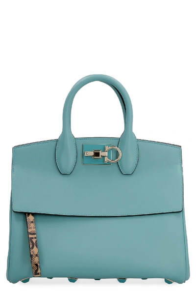 Shop Ferragamo Studio Leather Bag In Turquoise