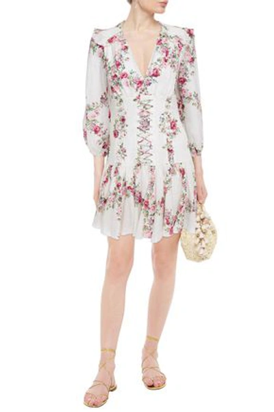 Shop Zimmermann Honour Corset Lace-up Floral-print Linen Mini Dress In Ivory