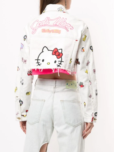 Shop Gcds Hello Kitty Cropped Denim Jacket In White