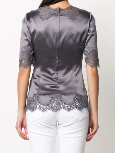 Shop Dolce & Gabbana Lace Trimming Short-sleeved Blouse In Grey
