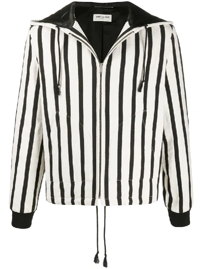 Shop Saint Laurent Vertical Stripe Zipped Jacket In White