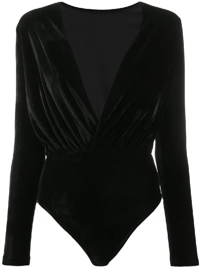 Shop Alchemy Long-sleeve Wrap Bodysuit In Black