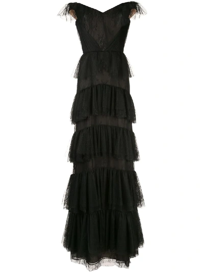Shop Marchesa Notte Off-shoulder Lace Gown In Black