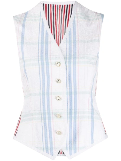 Shop Thom Browne Check Print Striped Waistcoat In White