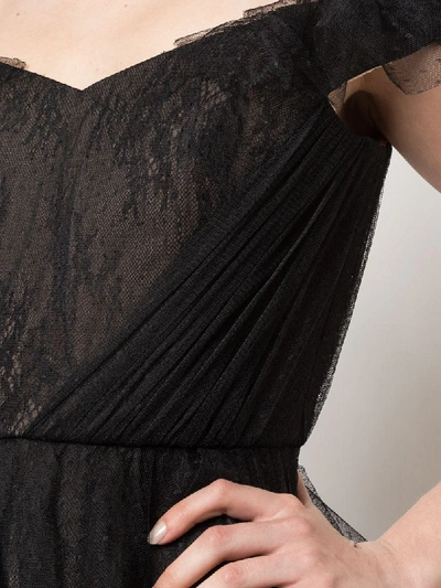 Shop Marchesa Notte Off-shoulder Lace Gown In Black