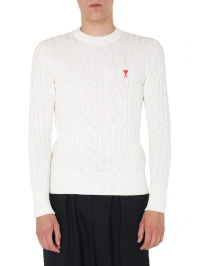 Shop Ami Alexandre Mattiussi Crew Neck Sweater In White