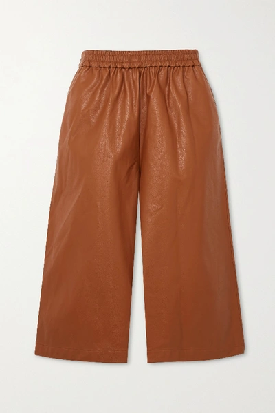 Shop Tibi Faux Leather Shorts In Brown