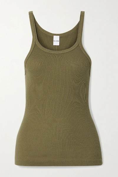 Shop Re/done Ribbed Cotton-jersey Tank In Army Green