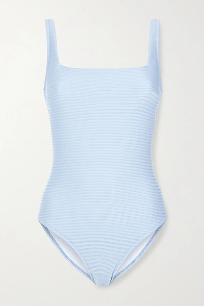 Shop Heidi Klein Bora Bora Lace-up Ribbed Swimsuit In Sky Blue