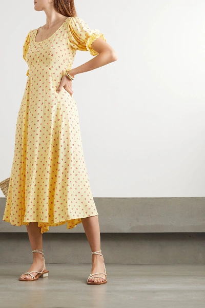 Shop Faithfull The Brand + Net Sustain Linnie Floral-print Crepe Midi Dress In Yellow