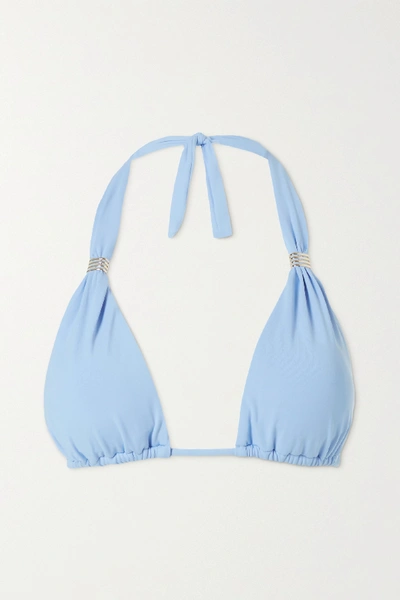 Shop Melissa Odabash Grenada Embellished Triangle Bikini Top In Light Blue