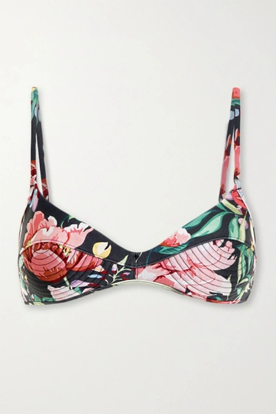 Shop Zimmermann Bellitude Floral-print Bikini Top In Navy