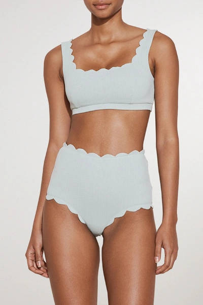 Shop Marysia Santa Monica Scalloped Stretch-crepe Bikini Briefs In Gray Green