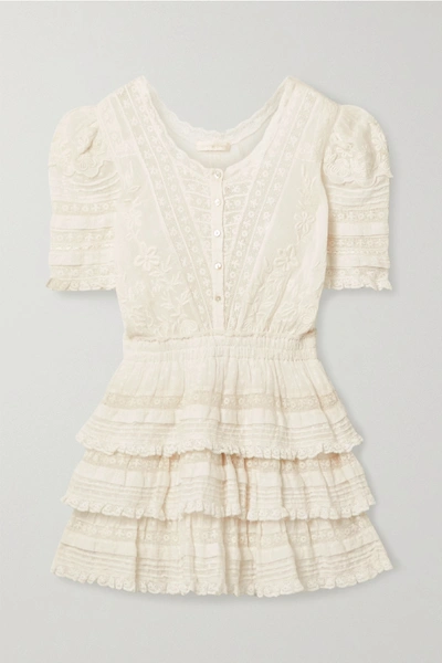 Shop Loveshackfancy Quincy Crochet-trimmed Embroidered Cotton-voile Mini Dress In Ivory