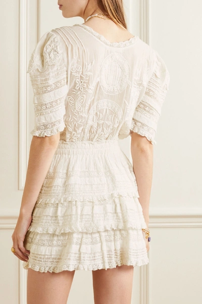 Shop Loveshackfancy Quincy Crochet-trimmed Embroidered Cotton-voile Mini Dress In Ivory