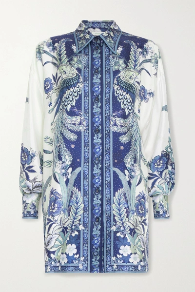 Shop Zimmermann Glassy Printed Silk Shirt In Cobalt Blue