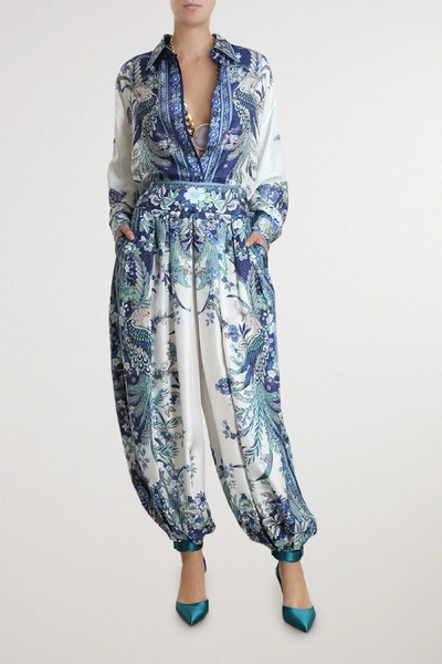 Shop Zimmermann Glassy Printed Silk Shirt In Cobalt Blue