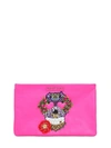 MANISH ARORA Skull Embellished Leather Pouch, Fuchsia