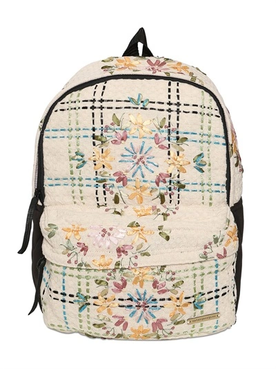 Natargeorgiou Embroidered Neoprene & Cotton Backpack In Black/beige