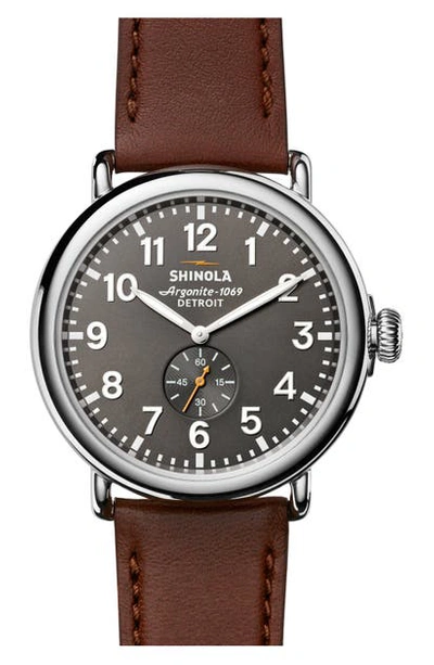 Shop Shinola 'the Runwell' Leather Strap Watch, 47mm In Brown/ Black/ Silver