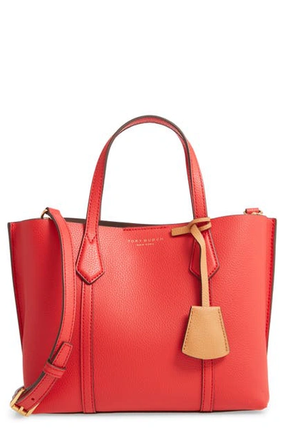 Shop Tory Burch Small Perry Triple Compartment Leather Satchel In Brilliant Red