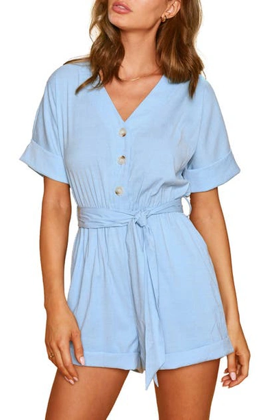 Shop Lost + Wander Cuff Tie Waist Romper In Light Denim