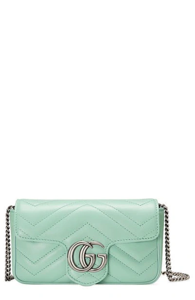 Shop Gucci Super Mini Gg Matelasse Leather Crossbody Bag In Water Green