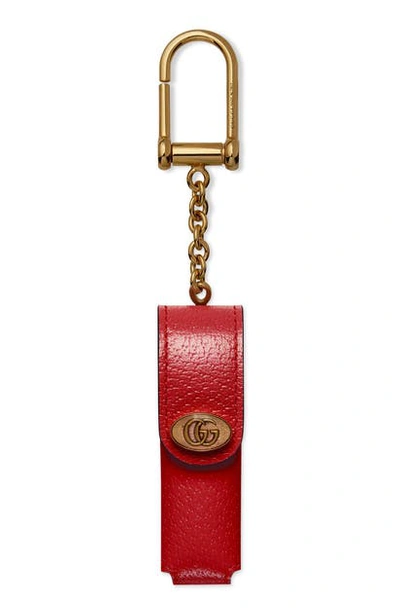 Gucci Porte Rouges Leather Lipstick Case Key Chain In Lobster Red