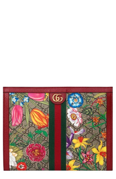 Shop Gucci Ophidia Floral Gg Supreme Canvas Pouch In Multicolor