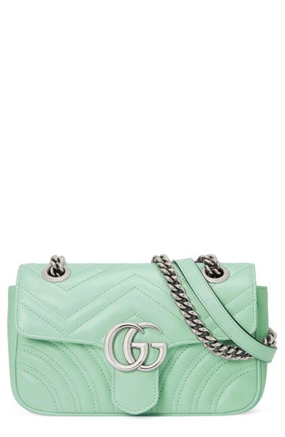 Shop Gucci Mini Gg 2.0 Matelasse Leather Shoulder Bag In Water Green