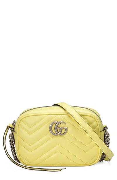 Shop Gucci Mini Gg 2.0 Matelasse Leather Camera Bag In Banana
