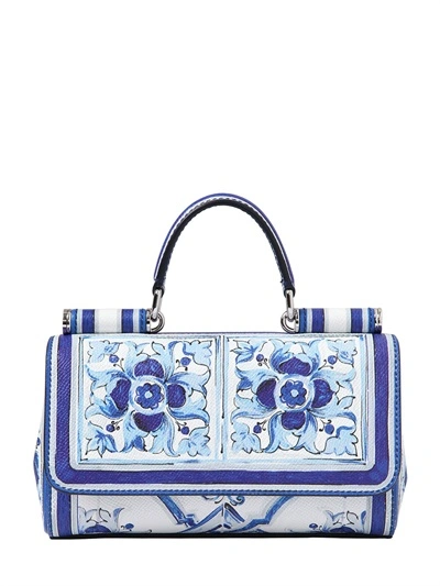 Dolce & Gabbana Blue Majolica Print Dauphine Sicily Shoulder Bag In Blue/white