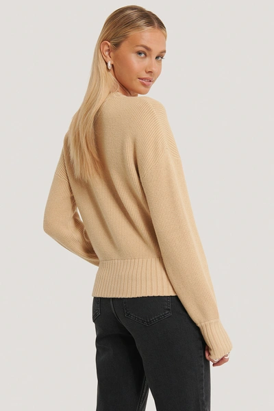 Shop Afj X Na-kd Round Neck Knitted Sweater Beige